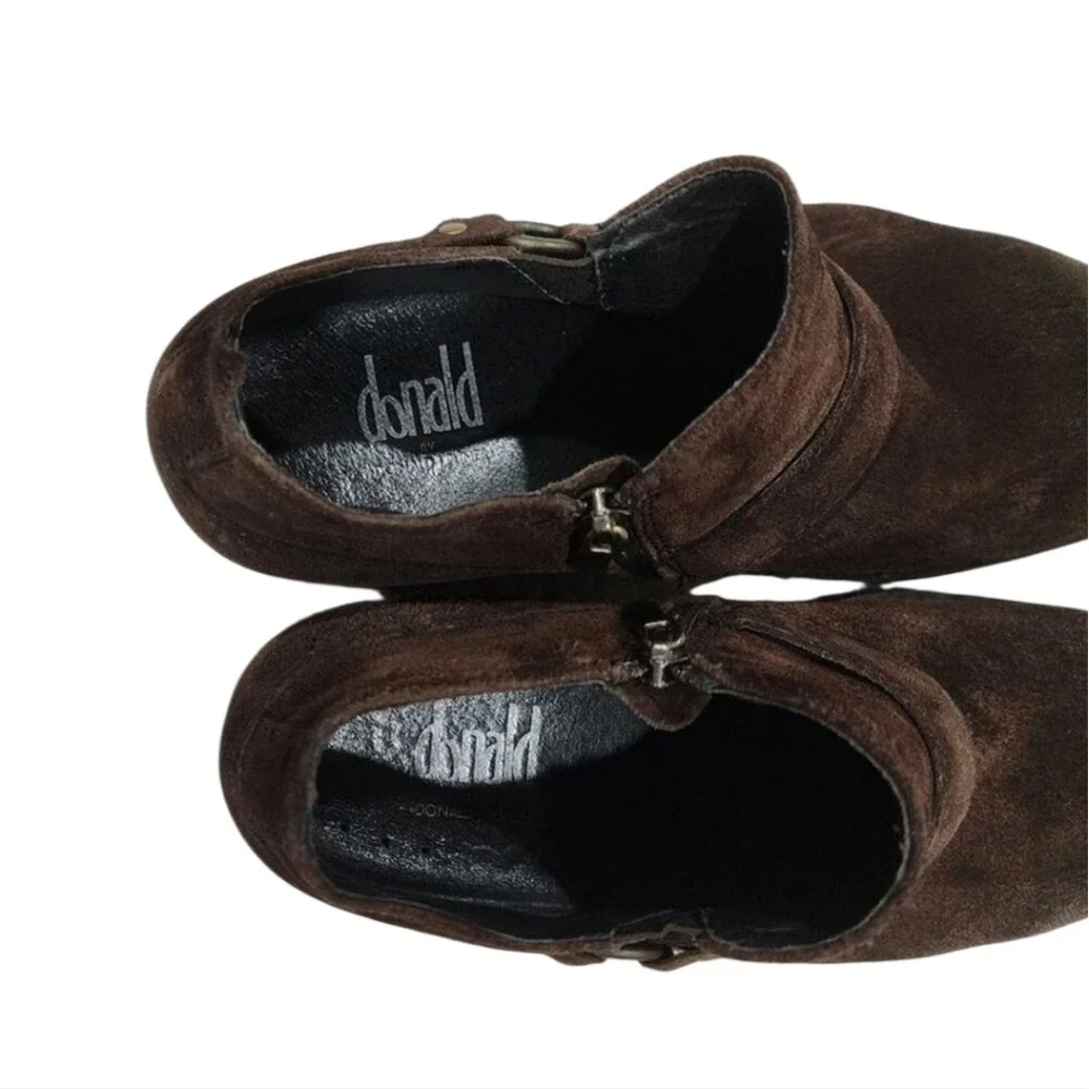 Donald Pliner Suede Leather Ankle Boots Brown Harness Buckle Moto Biker‎ Style 8